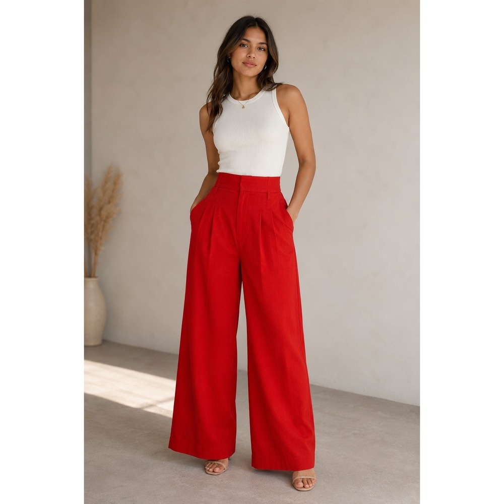 A New Day Womens High Rise Pleated Wide Leg Trousers Red,career,office Size 2